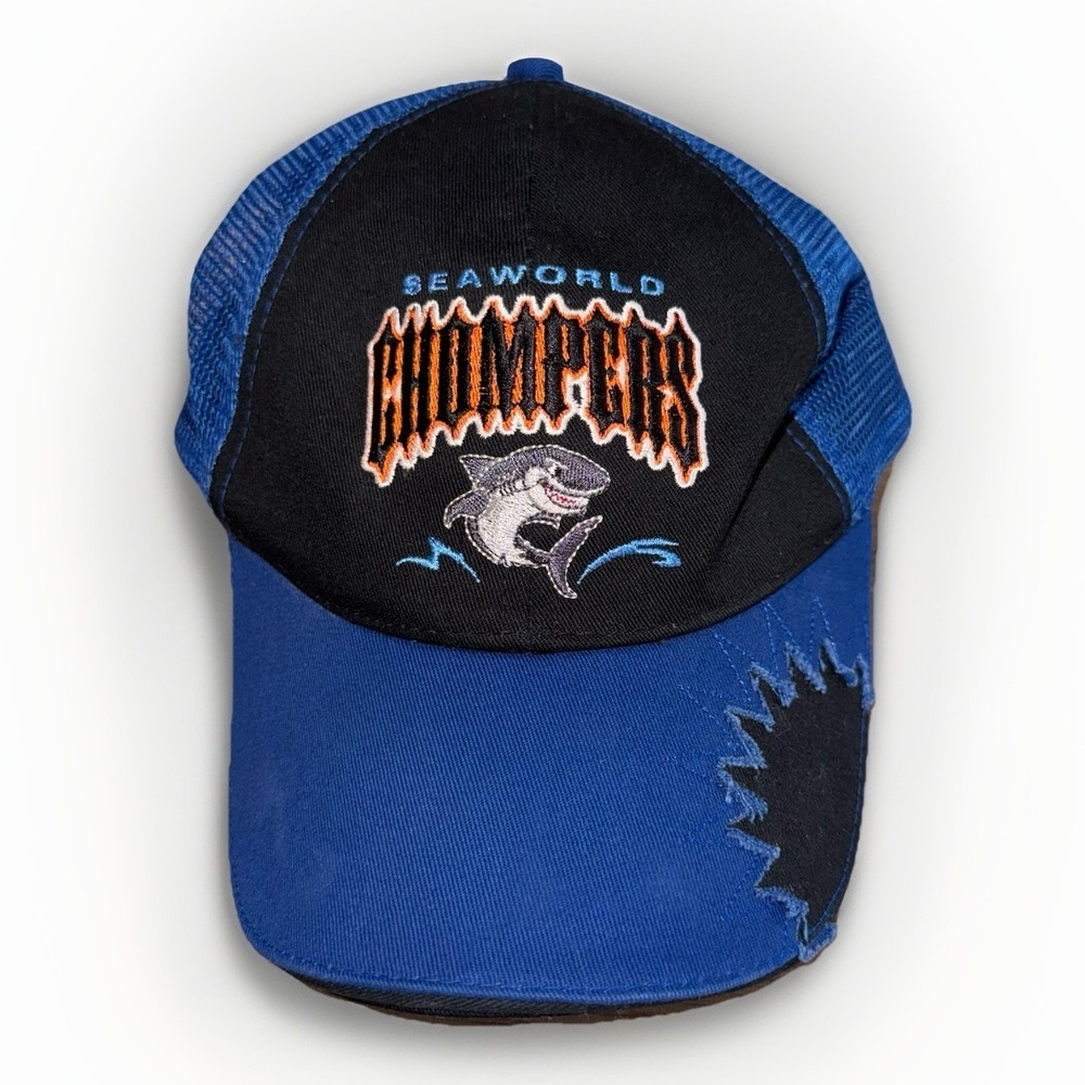 Vintage SeaWorld Rumblers Shark Trucker Hat Youth Kids Mesh Cap Y2K